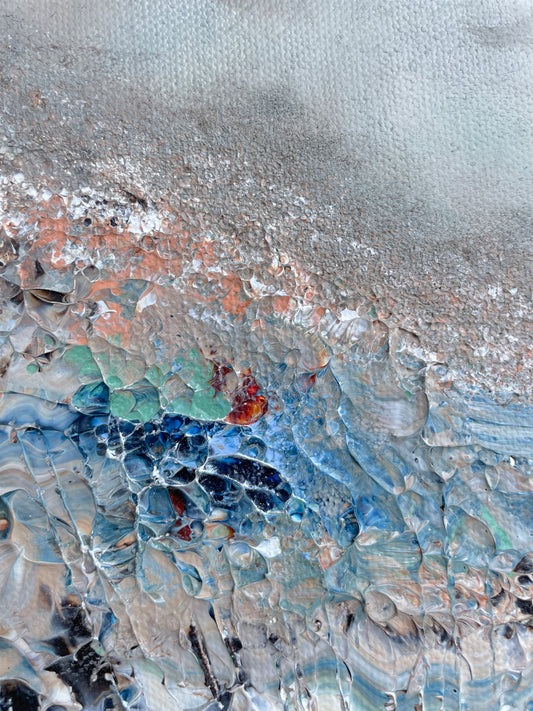 "Smögen" 3 minitavlor - abstrakt nordisk naturkänsla 20x20 cm x 3