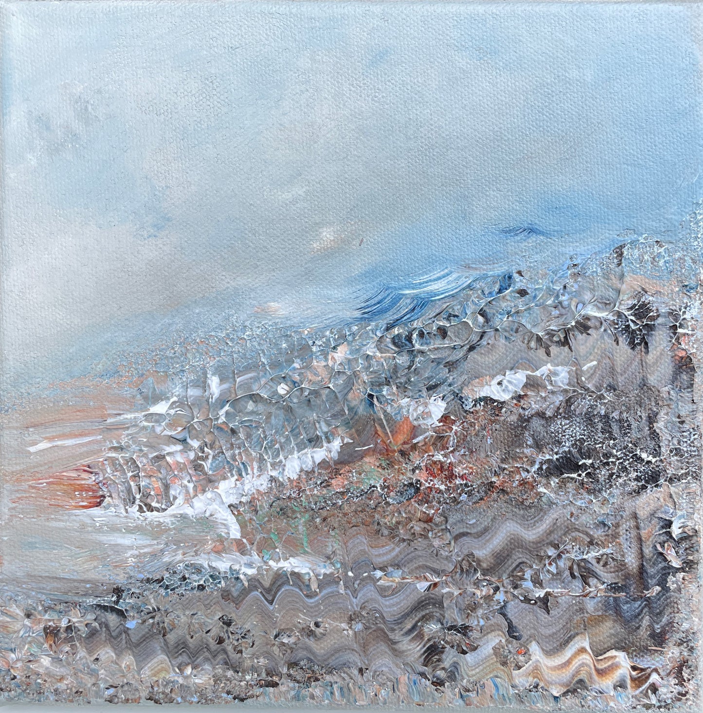 "Smögen" 3 minitavlor - abstrakt nordisk naturkänsla 20x20 cm x 3